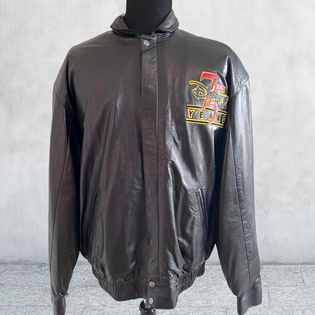 Rare Vintage Disney 75 Years Black Leather Jacket. Rare collectors item. Size XL