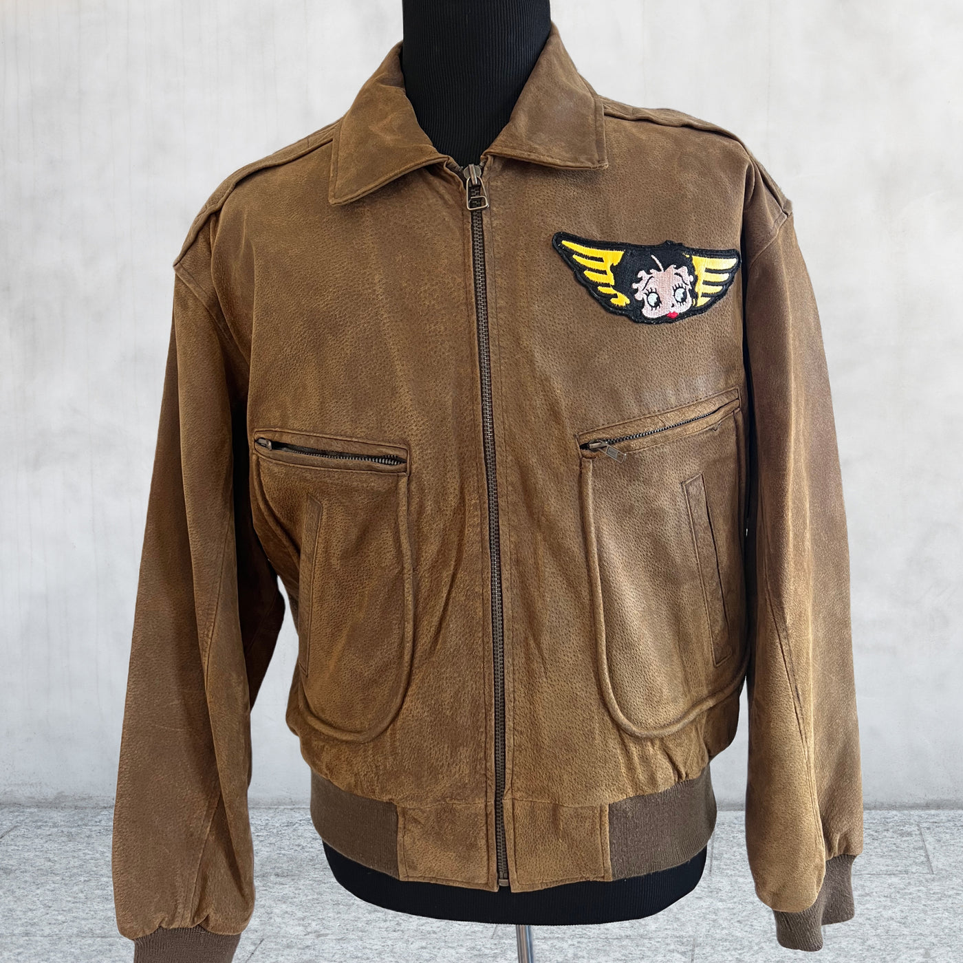 Vintage 90s American Toons Betty Boop leather flight Bomber Jacket. Large