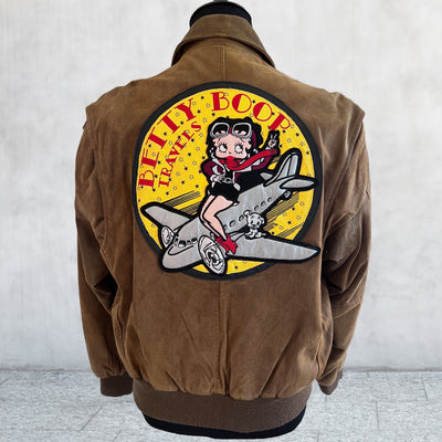 Vintage 90s American Toons Betty Boop leather flight Bomber Jacket. Large
