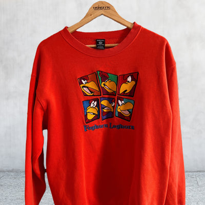 Vintage 90's Warner Brothers Foghorn Leghorn Crewneck Sweatshirt Orange.