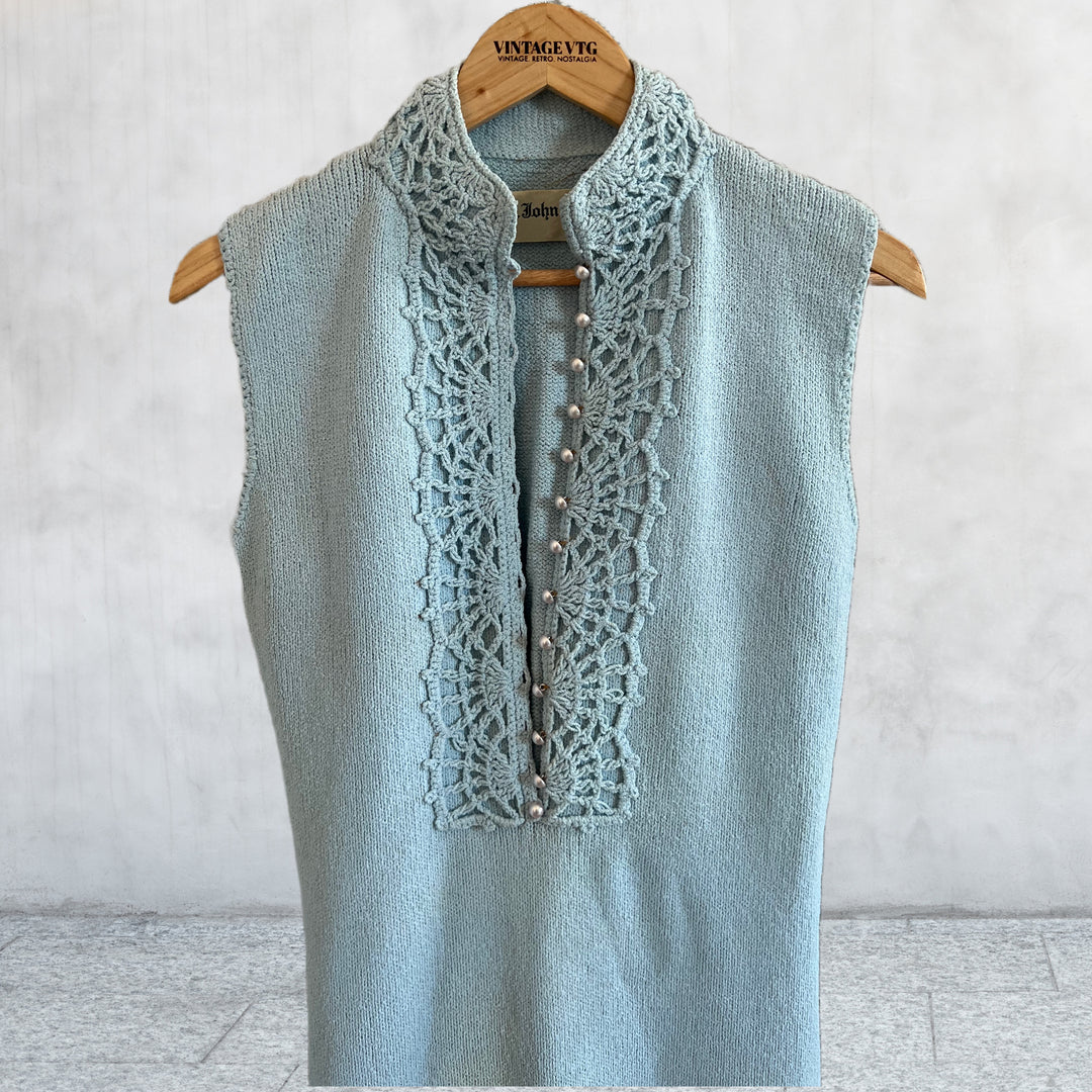1960s St John Canary Yellow Santana Knit Mod Crochet Vintage A