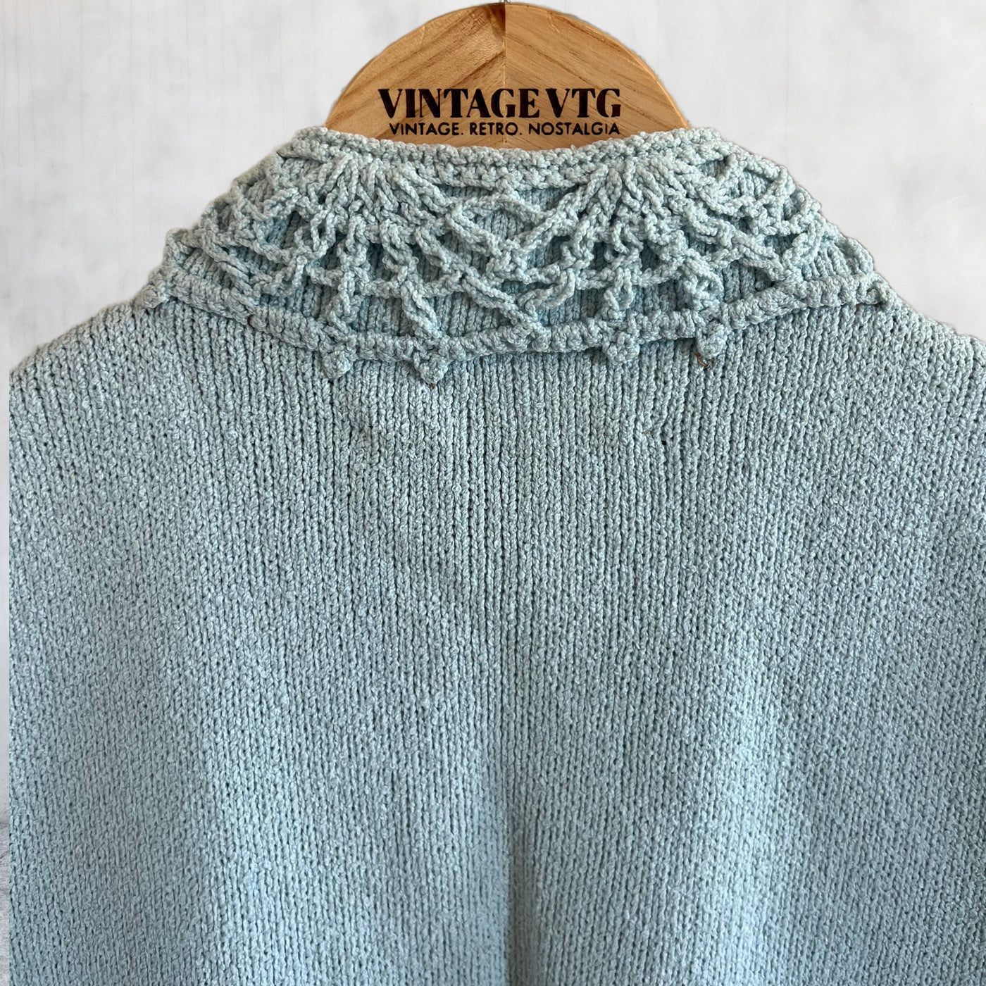 Vintage 60's St. John Knits. Baby blue Crochet beaded Pearl Button up dress.