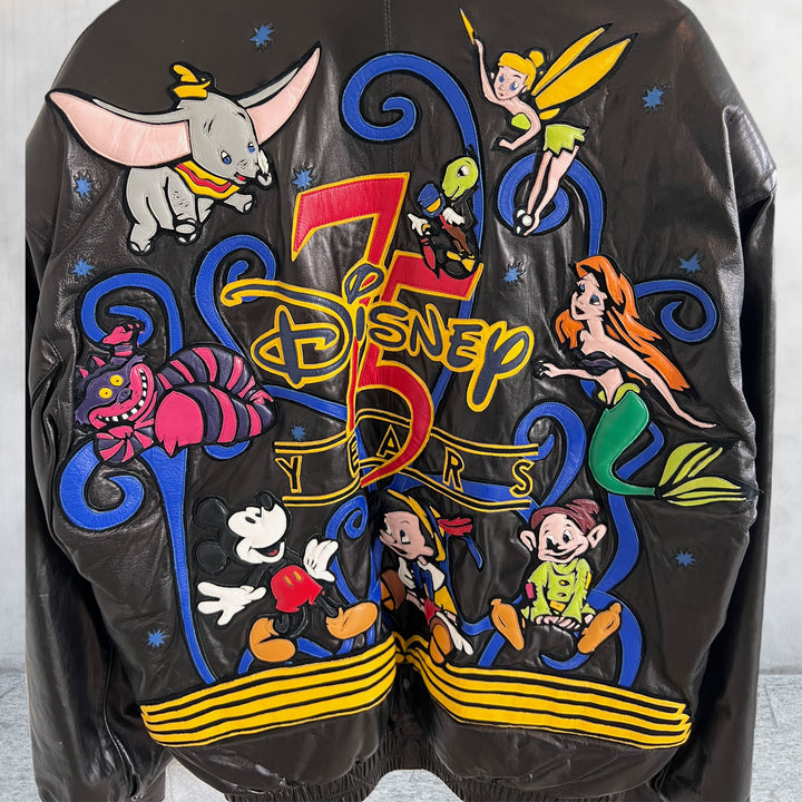 Rare Vintage Disney 75 Years Black Leather Jacket. Rare collectors item. Size XL