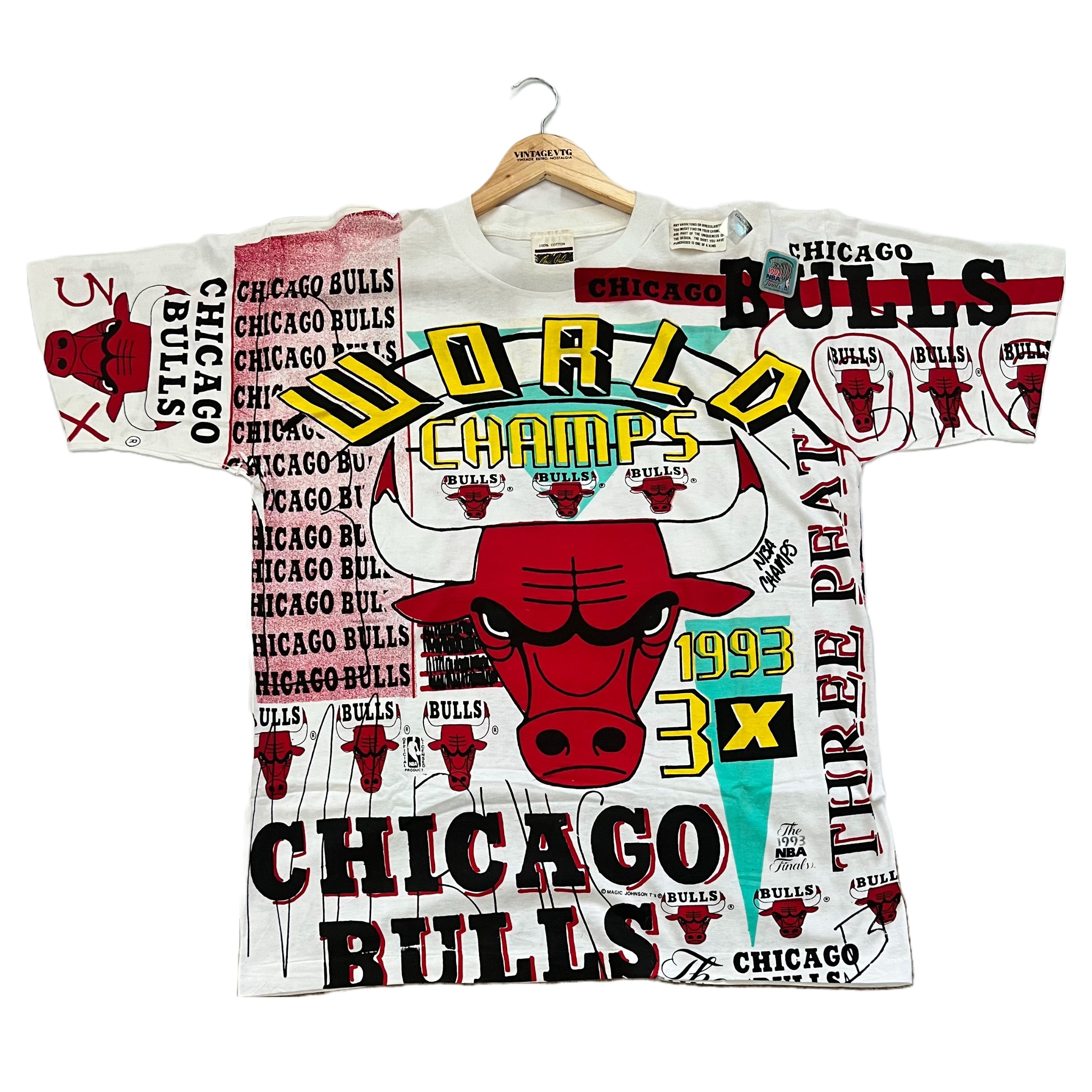 Vintage Chicago bulls Shirt 1993 NBA World Champs Bulls All Over