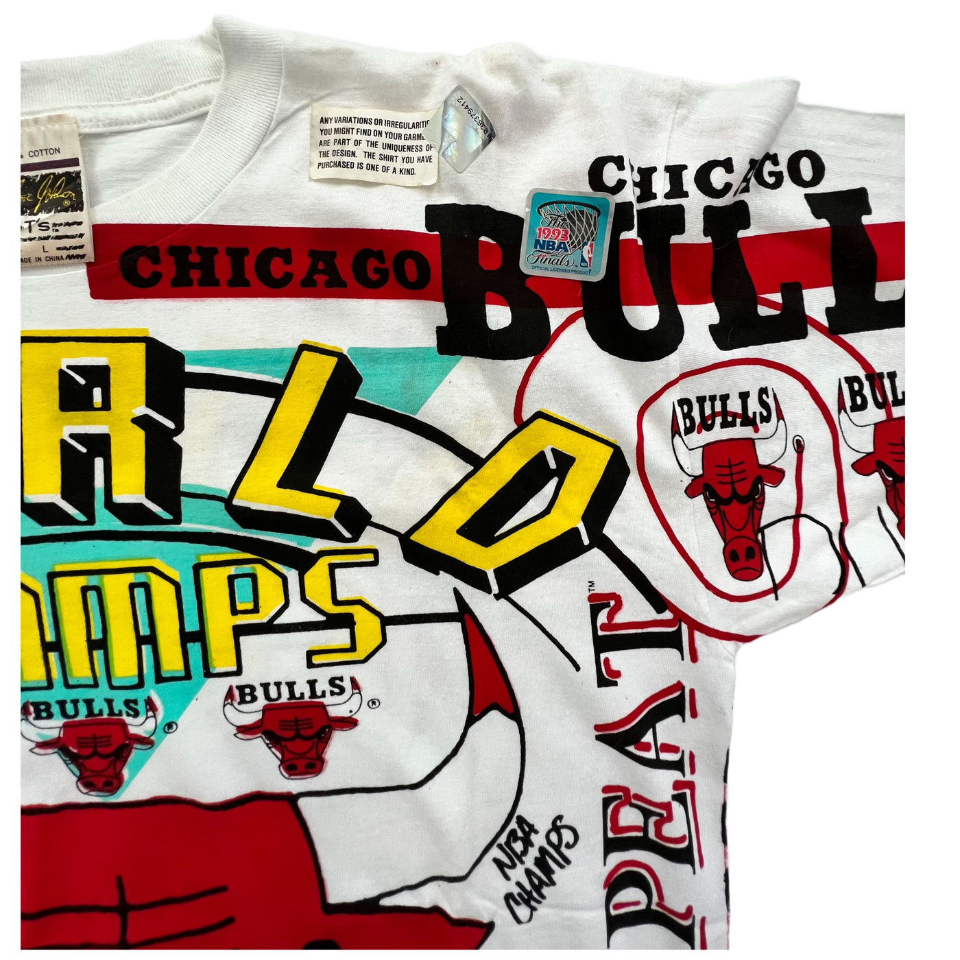 Vintage Chicago bulls Shirt 1993 NBA World Champs Bulls All Over Print T-Shirt