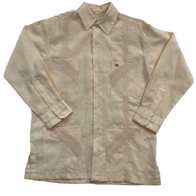Vintage Oscar de la Renta Mens Long Sleeve Guayabera Shirt. Peach color
