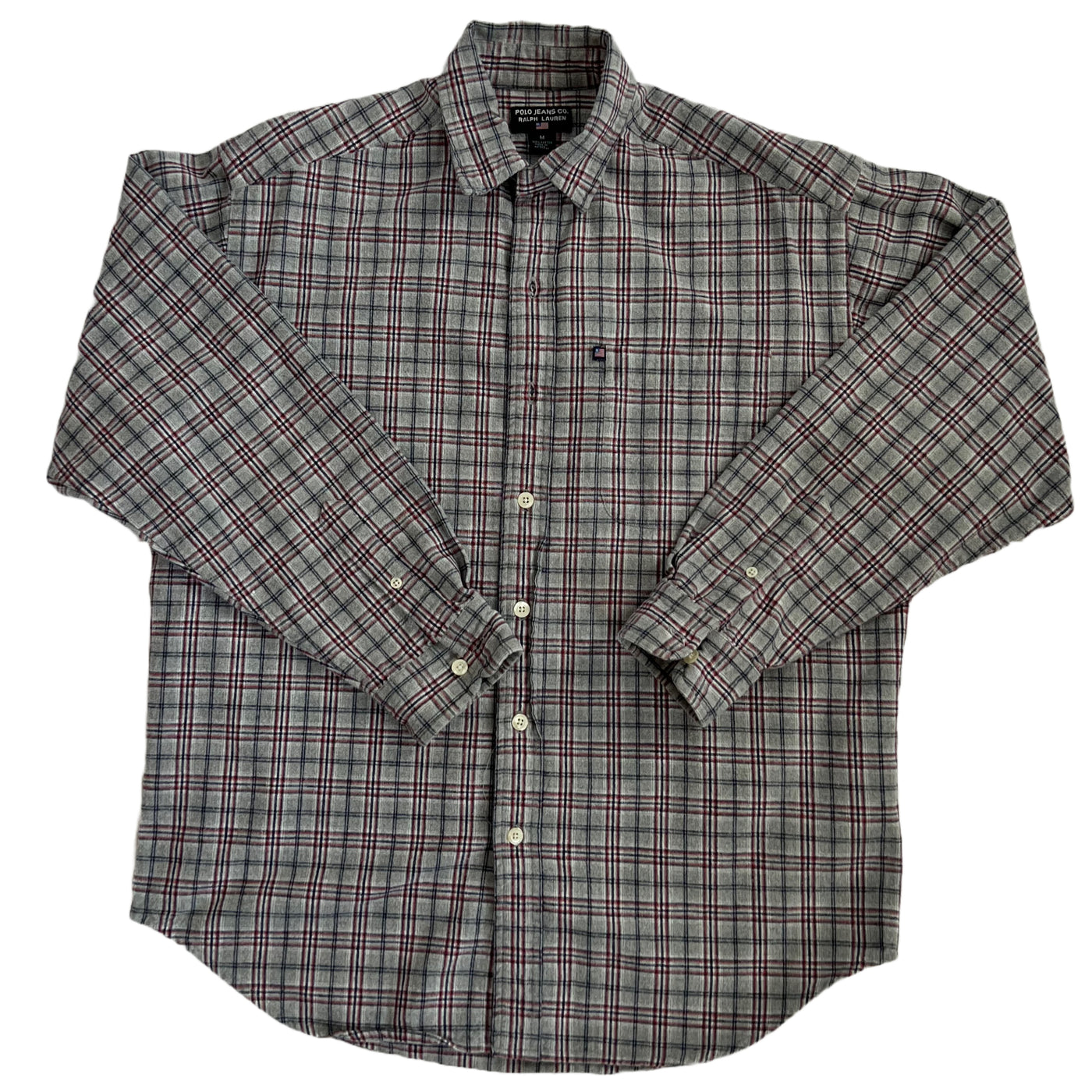 Vintage Ralph Lauren Long Sleeve Gray Plaid Shirt. Heavy Cotton