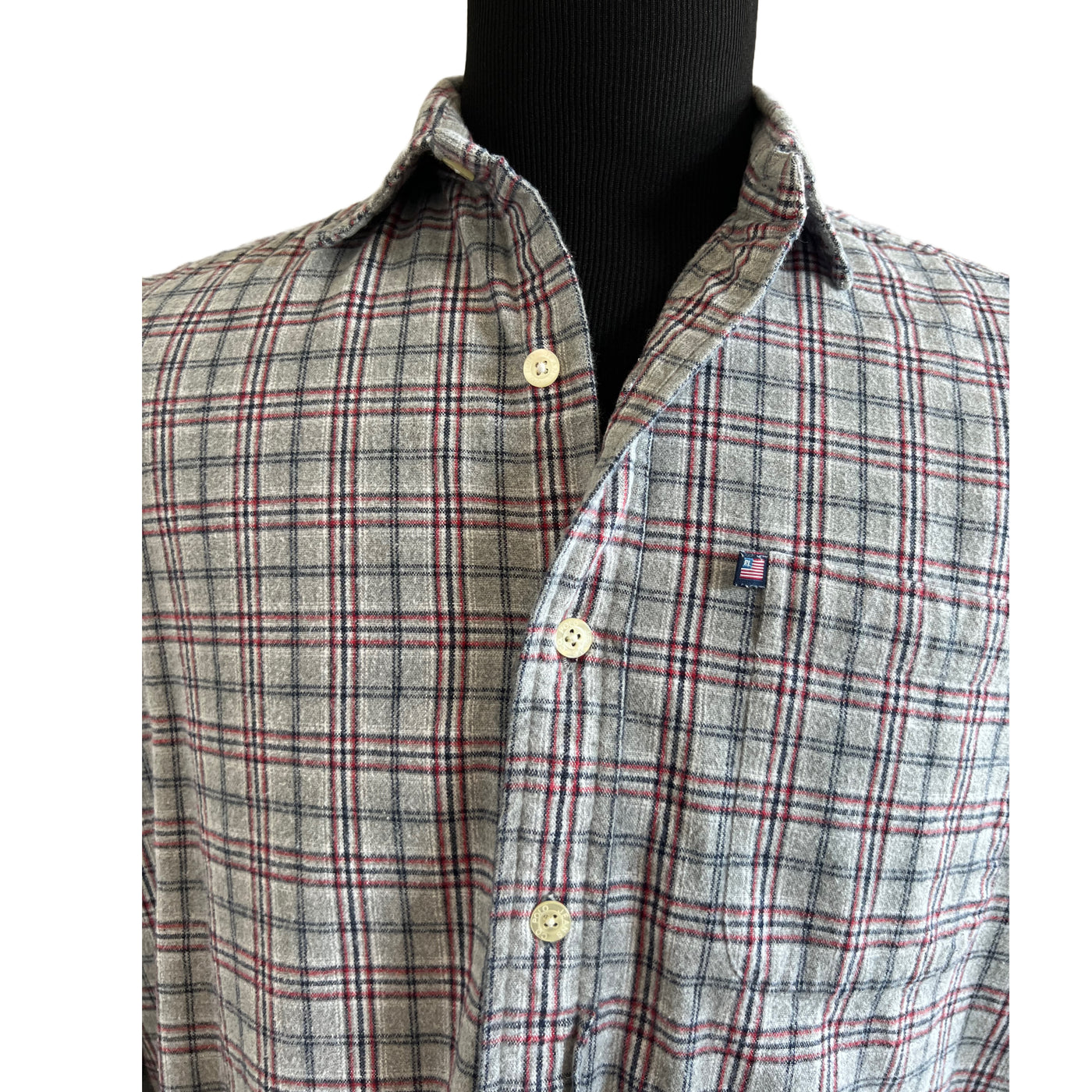 Vintage Ralph Lauren Long Sleeve Gray Plaid Shirt. Heavy Cotton