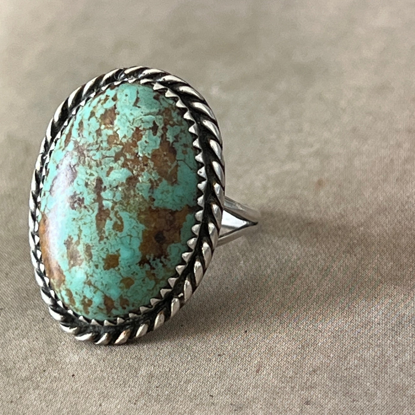 Vintage Braided Alloy Silver Rustic Turquoise Ring.
