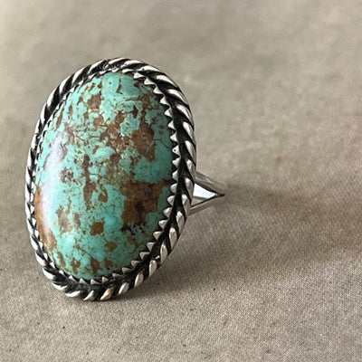 Vintage Braided Alloy Silver Rustic Turquoise Ring.
