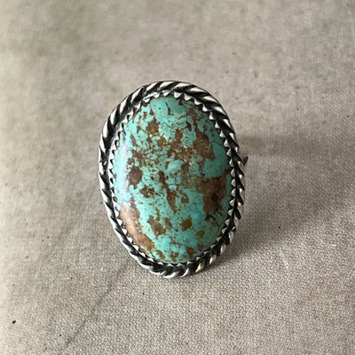 Vintage Braided Alloy Silver Rustic Turquoise Ring.