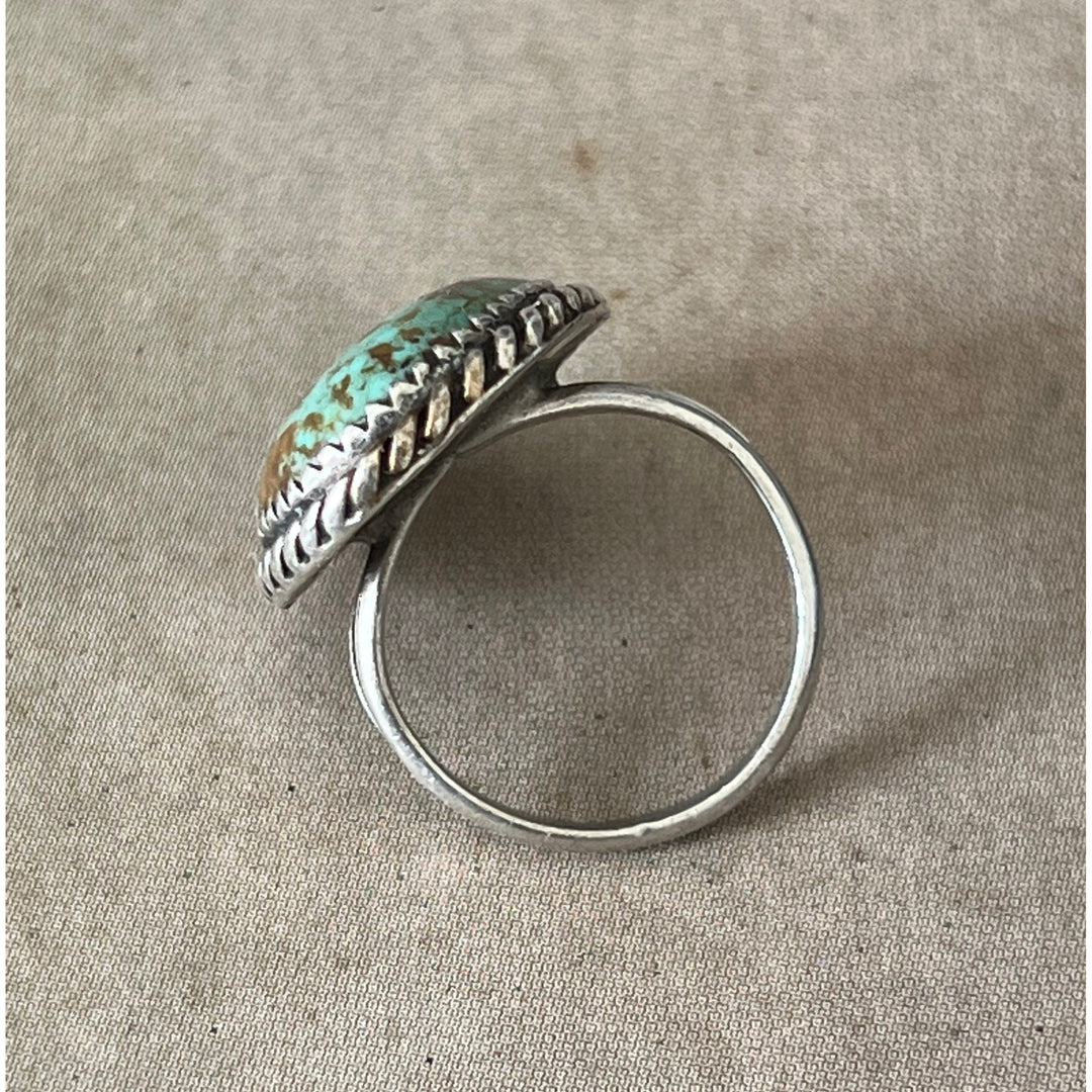 Vintage Braided Alloy Silver Rustic Turquoise Ring.