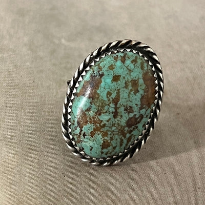 Vintage Braided Alloy Silver Rustic Turquoise Ring.