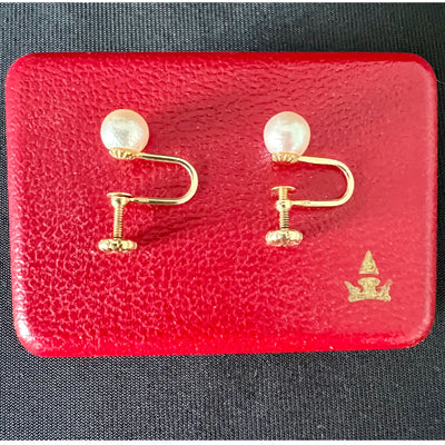 Vintage 14Kt Gold Pearl Screw back Earrings