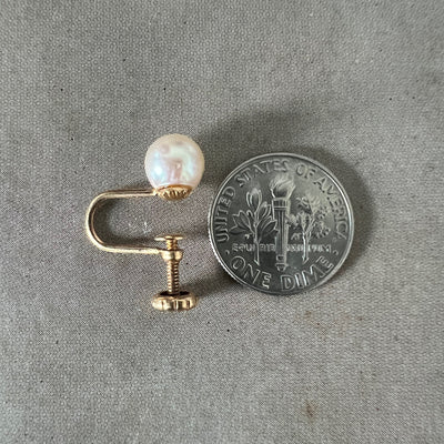 Vintage 14Kt Gold Pearl Screw back Earrings