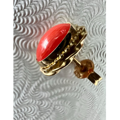 Vintage 18K Gold Coral Stud Earrings (EU 750 gold engrave)