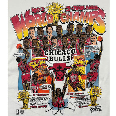 Vintage 1993 Chicago Bulls 3 Time NBA World Champs Caricature T-Shirt. XL