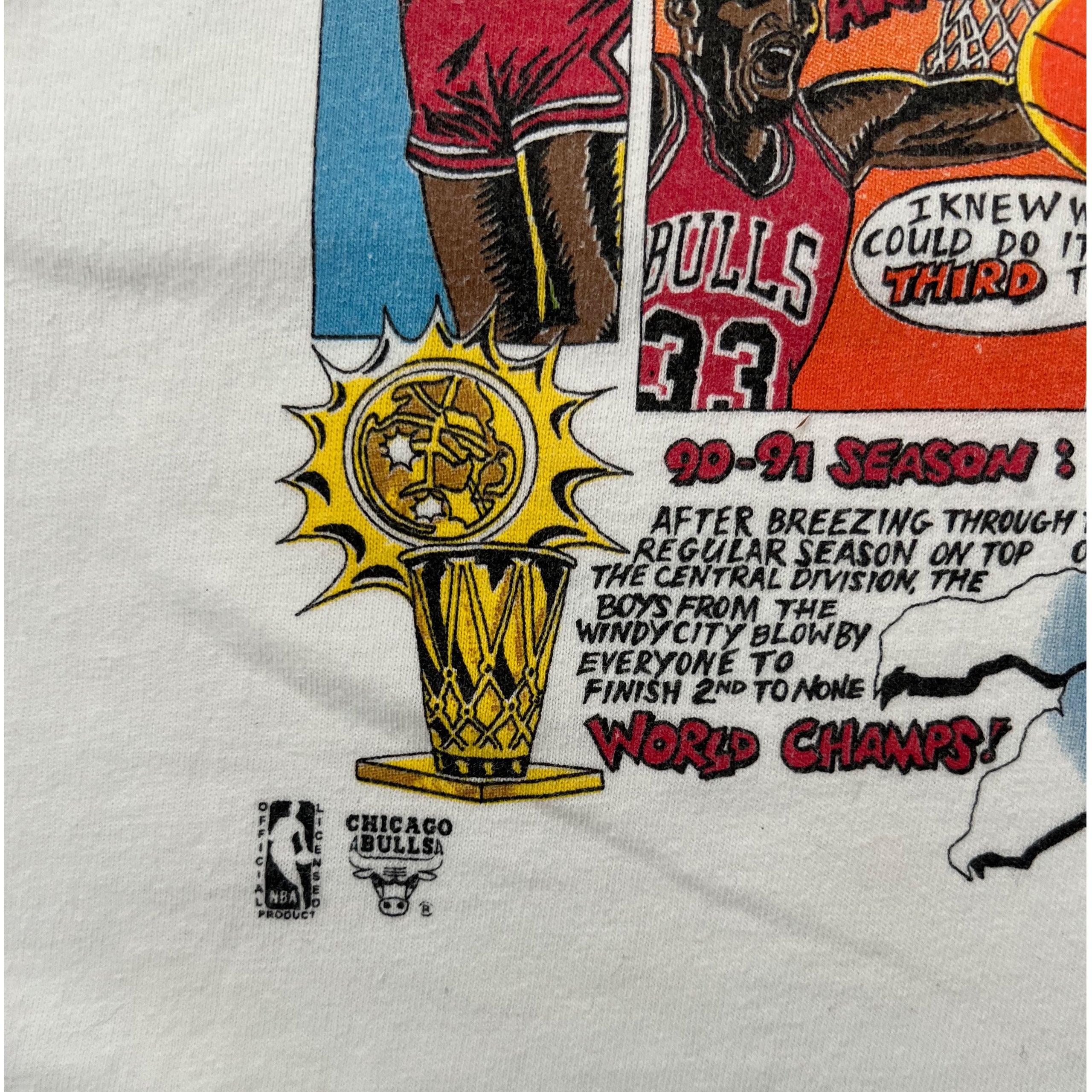 Vintage 1993 Chicago Bulls 3 Time NBA World Champs Caricature T-Shirt. XL